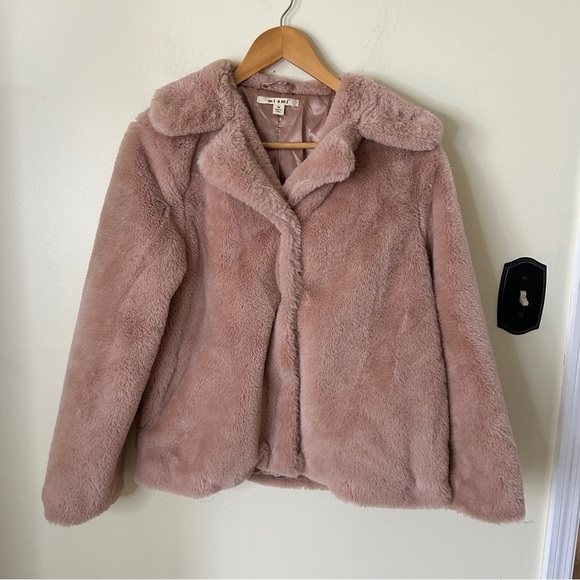 Miami Pink Faux Fur Pea Coat Jacket Size M - Picture 1 of 5